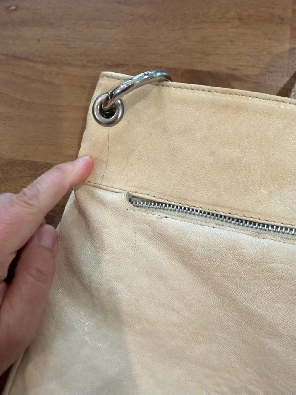Marco Buggiani Cream Leather Crossbody Hobo Bag w/ Canvas Strap *Made in Italy*